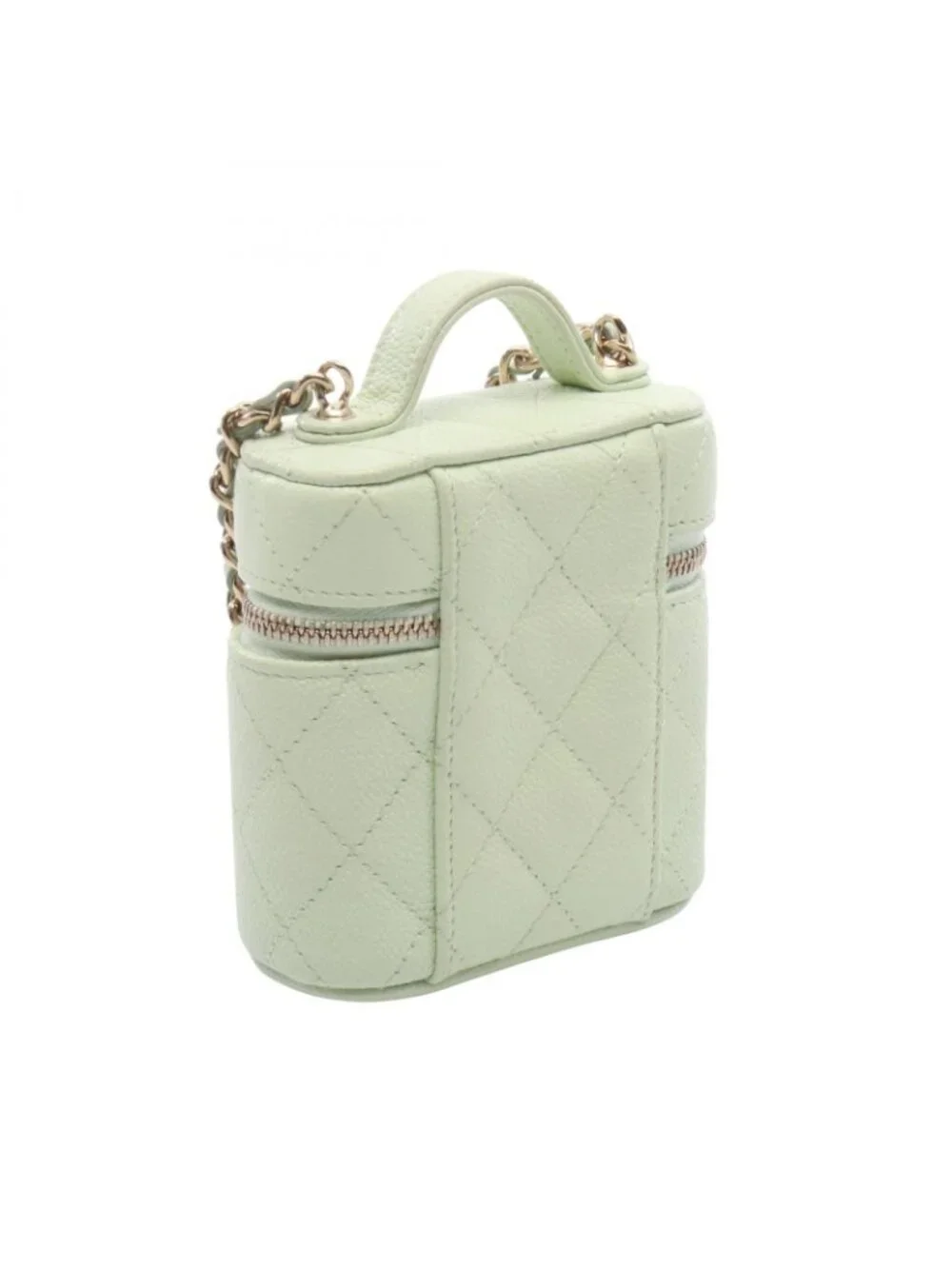 Chanel Shoulder Bag Quilted Yellow Green Caviar Leather Mini Vanity 2-Way Chain